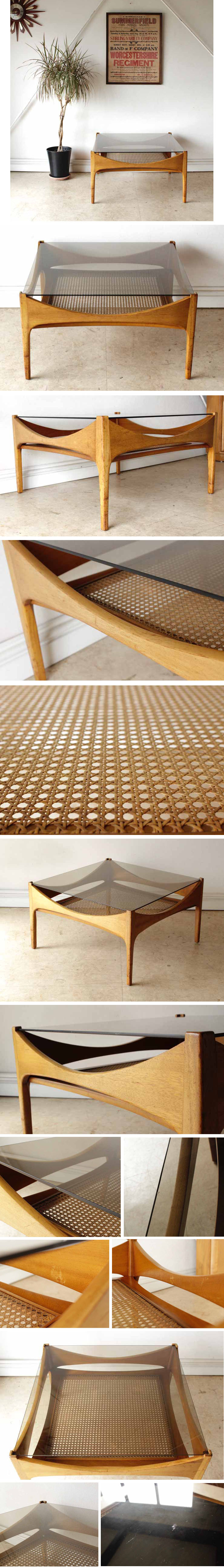 コーヒーテーブル・センターテーブル・ガラス・マガジンラック・ビンテージ・アンティーク・北欧・輸入家具・イギリス